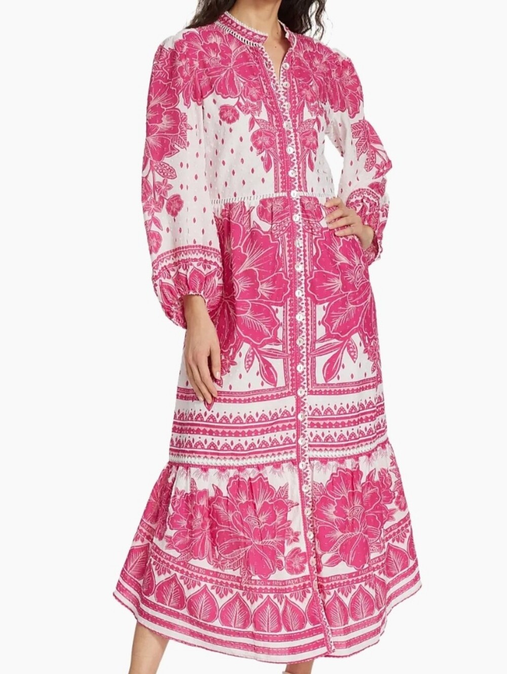 NWT FARM RIO | $265 Tropical Woodcut Midi Shirt Dress - Picture 2 of 7